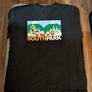 SOUTH PARK Bus Stop T-Shirt XLARGE Black Winter Scene South Park Logo